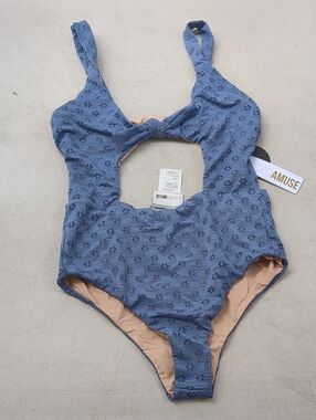 Amuse Society Dusty Blue Eyelet Cutout One-Piece Swim